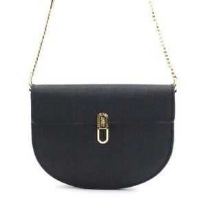 Auth COMTESSE Chain Shoulder Bag Black/Gold Horse hair/Metal